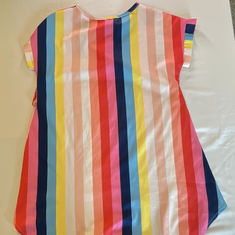 Girls Multicolor Striped T-Shirt Dress, M, Short Sleeve, Round Neck - Picture 4 of 5